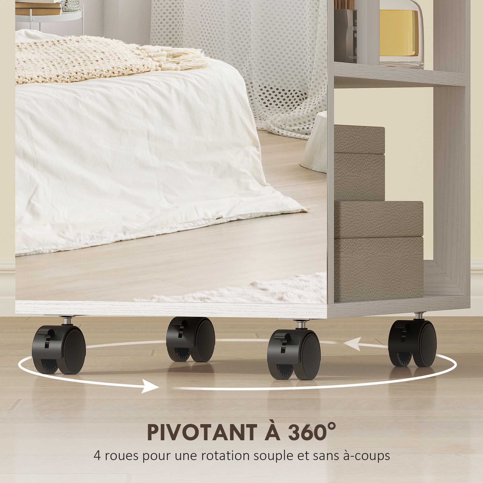 Armoire à bijoux armoire avec miroir sur pied pivotante à 360° organisateur de bijoux verrouillable avec éclairage LED, rangement pour chambre et dressing, cadre blanc, doublure noire