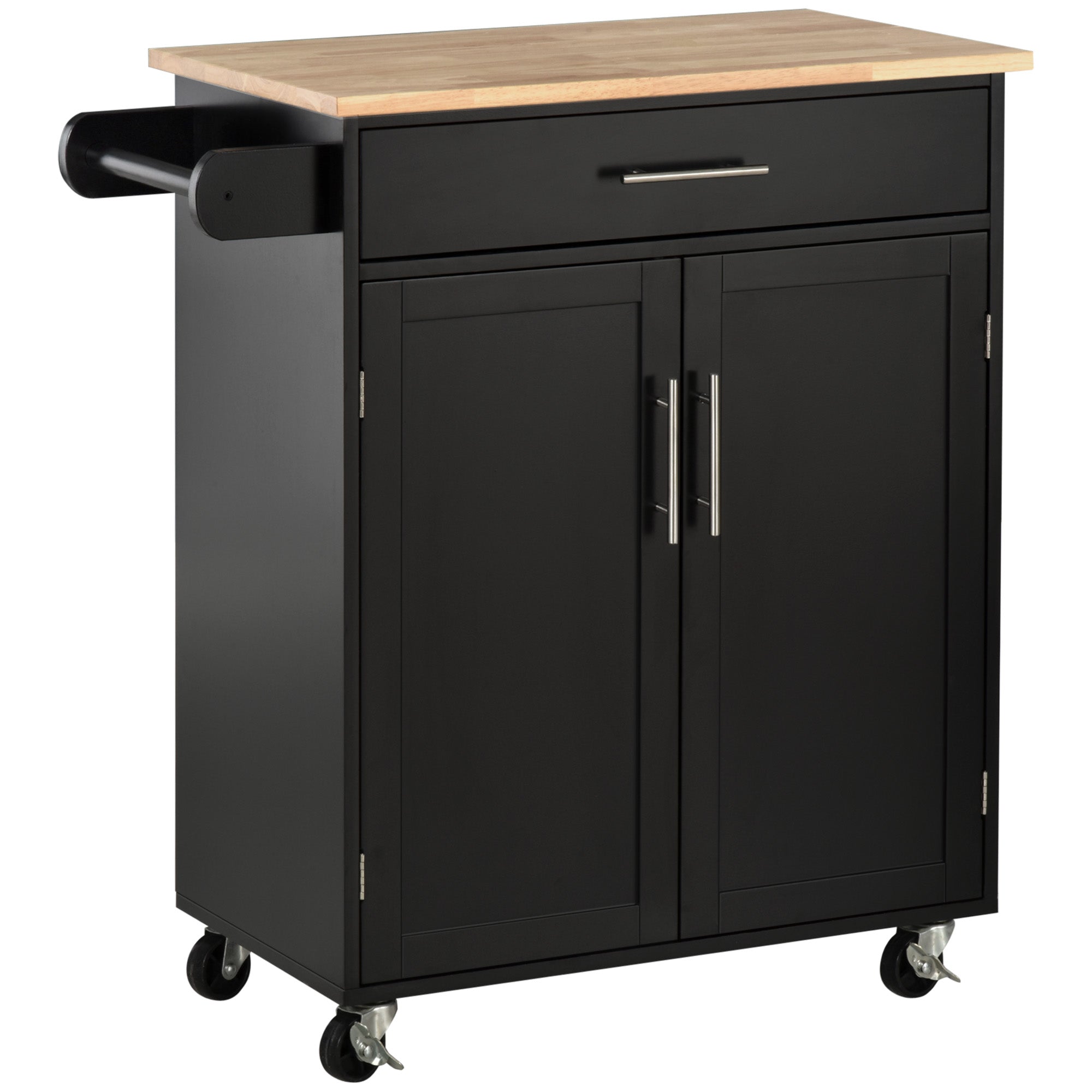 Desserte de cuisine sur roulettes chariot de service Ilot de cuisine avec tiroir de placard et porte-torchons - 83l x 45P x 91,5H cm noir