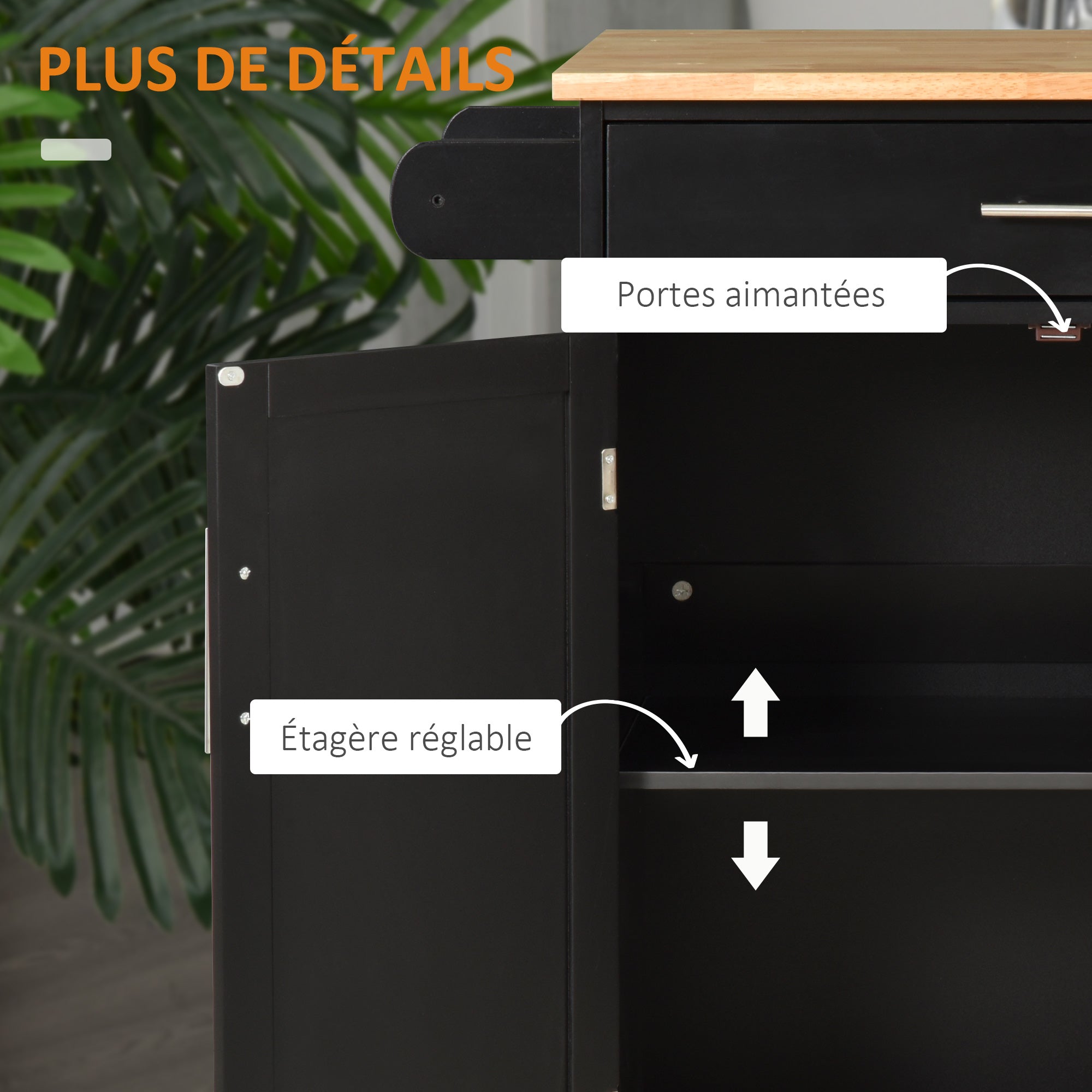 Desserte de cuisine sur roulettes chariot de service Ilot de cuisine avec tiroir de placard et porte-torchons - 83l x 45P x 91,5H cm noir
