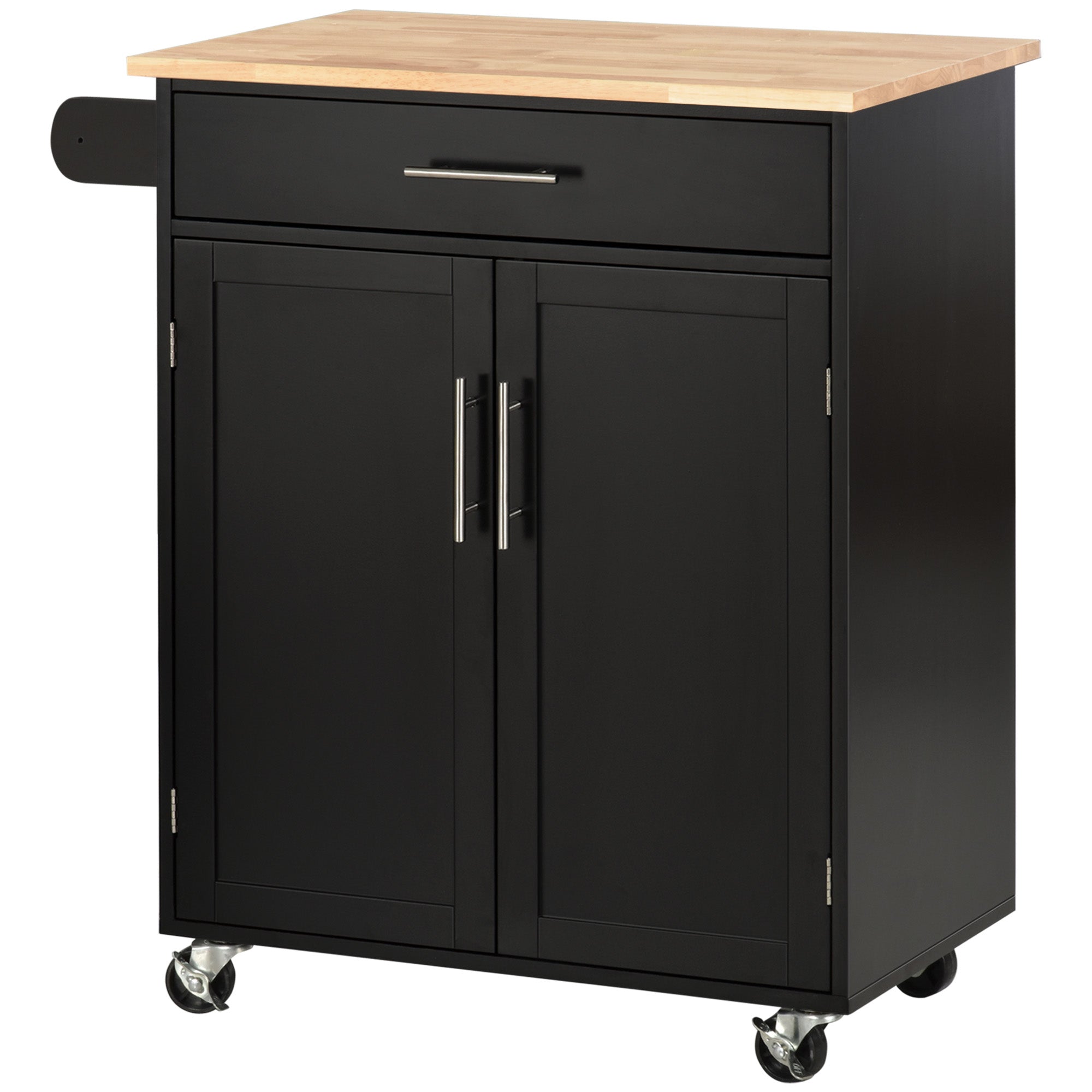 Desserte de cuisine sur roulettes chariot de service Ilot de cuisine avec tiroir de placard et porte-torchons - 83l x 45P x 91,5H cm noir