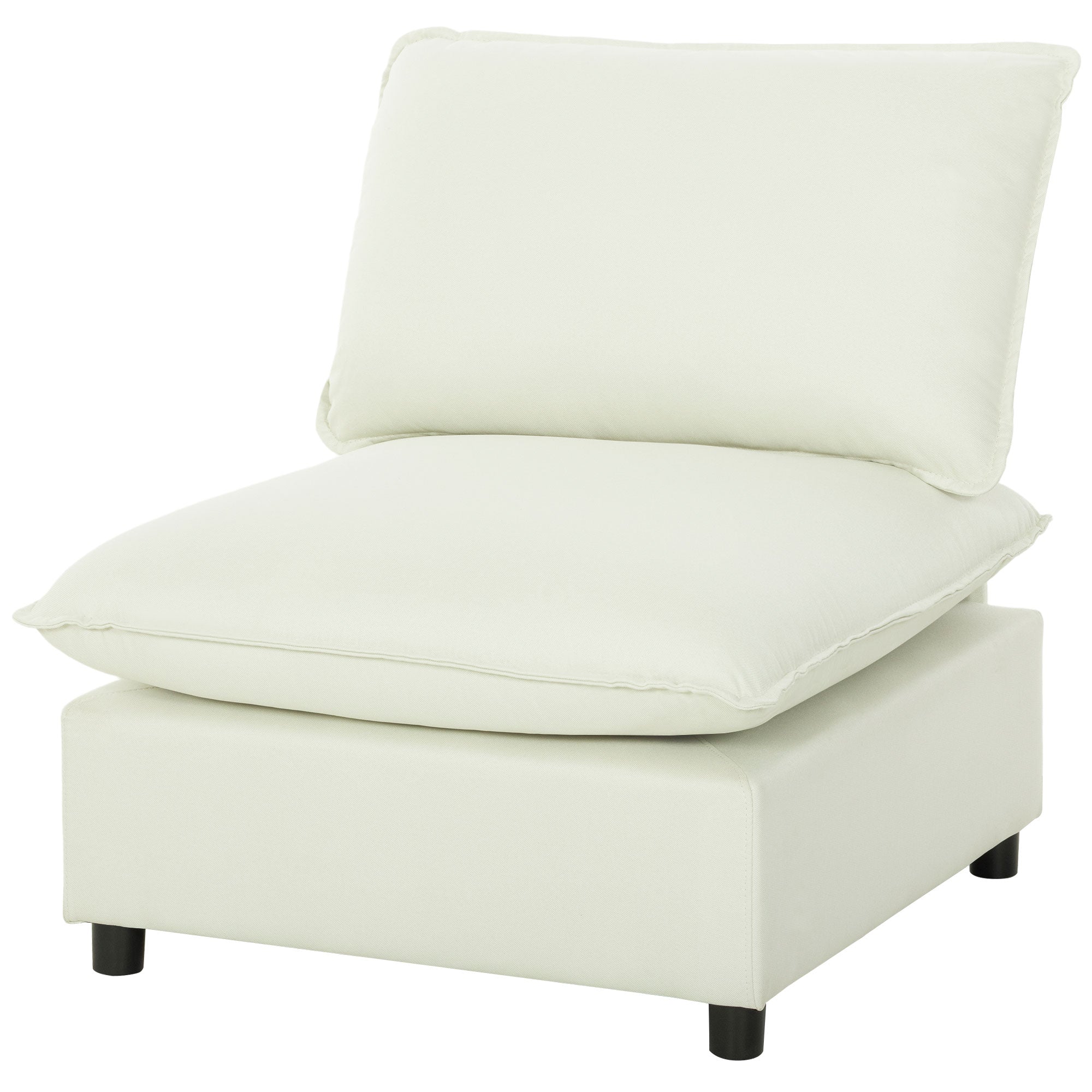 Fauteuil de salon, canapé 1 place moderne sans accoudoirs avec assise large, coussins épais, tissu en lin, fauteuil de lecture pour chambre, salon,petit espace, crème